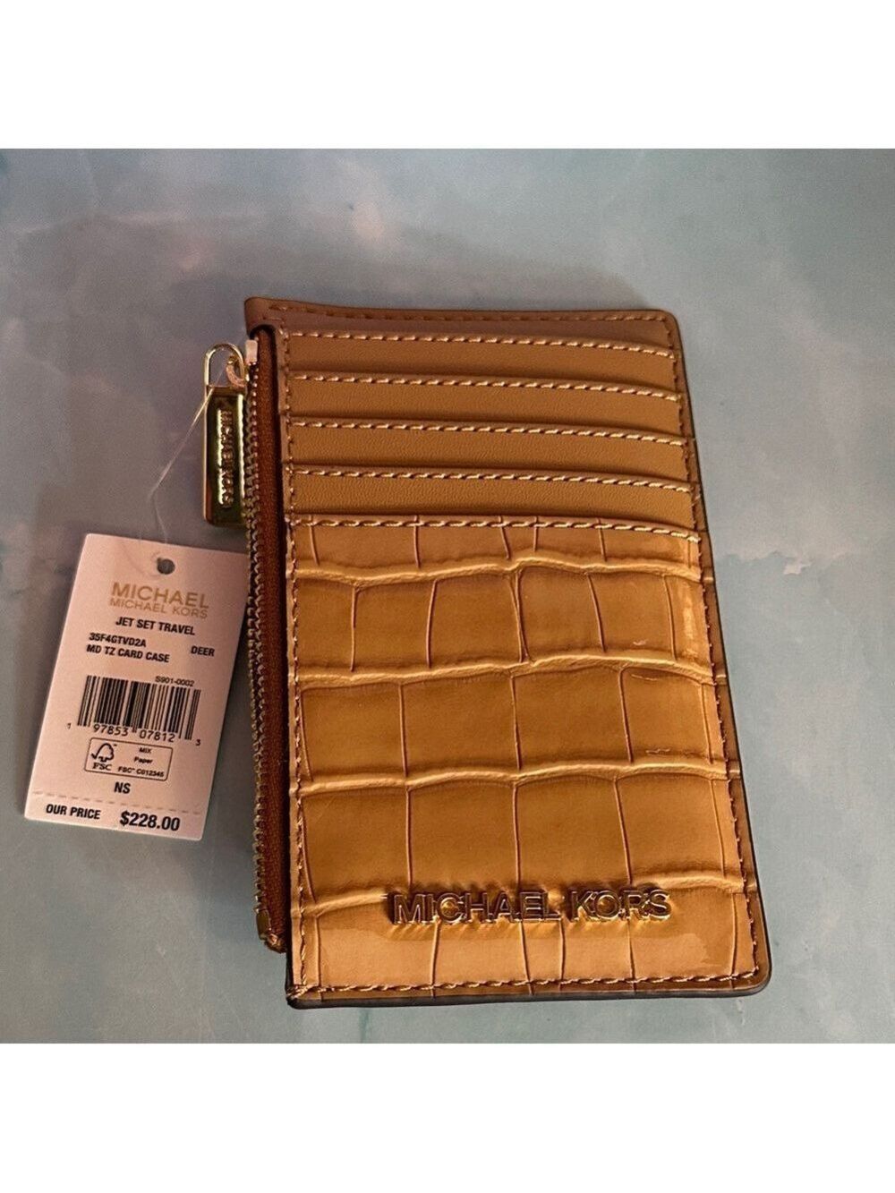 Michael Kors Jet Set Travel Medium TZ Card Case in a crocodile-embossed "Deer" - Picture 4 of 14